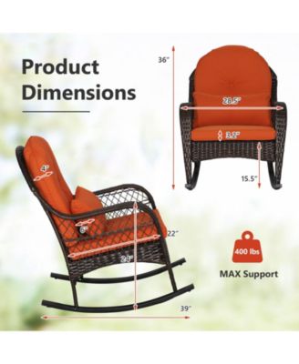 Patio Rattan Rocking Chair with Seat Back Cushions and Waist Pillow