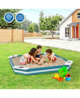 Outdoor Solid Wood Sandbox with 4 Built-in Animal Patterns Seats