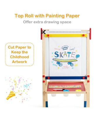 All-in-One Wooden Height Adjustable Kid's Art Easel with Magnetic Stickers and Paper