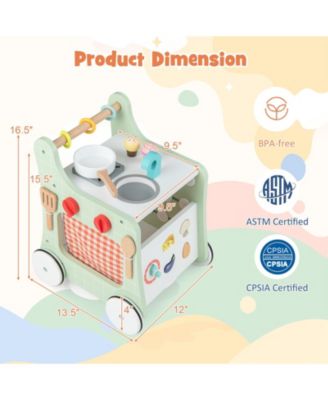 6-in-1 Wooden Baby Stroller with Play Kitchen for Kids Over 12 Months