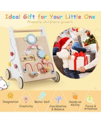 Wooden Baby Walker with Multiple Activities Center for Over 1 Year Old