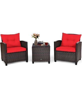 SUGIFT 3 Pieces Rattan Patio Furniture Set with Washable Cushion
