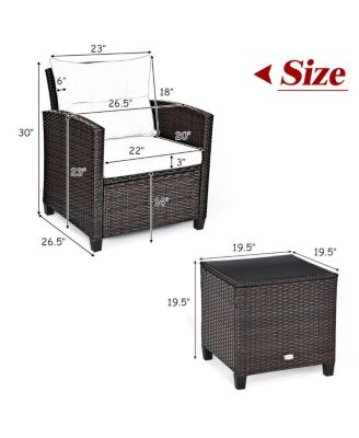 SUGIFT 3 Pieces Rattan Patio Furniture Set with Washable Cushion