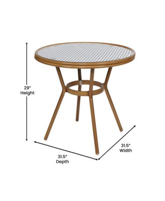 Sacha Bistro Style Table With Glass Top, Pe Rattan, 4 Stack Chairs, And Bamboo Finished Metal Frame For Indoor/Outdoor Use