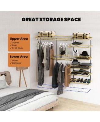 Adjustable Closet Organizer Kit with Shelves and Hanging Rods for 4 to 6 Feet