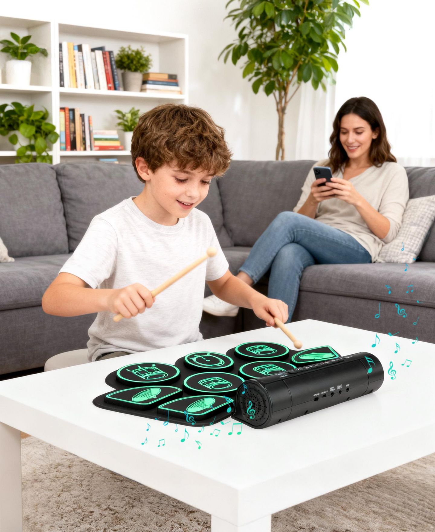 Детские игрушки SUGIFT Kids Roll-Up Electronic Drum Set with Speakers, Headphone Jack & Foot Pedals - Green, цвет: Зелёный — фото 8