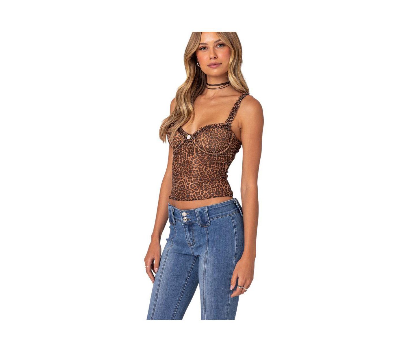 Женский топ Edikted Lidia Sheer Mesh Bra Top, цвет: Леопардовый — фото 2