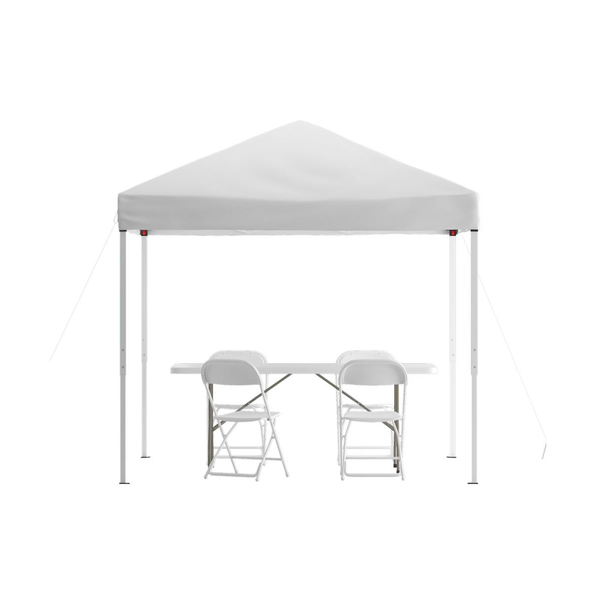Outdoor Event/Tailgate Set With Pop Up Event Canopy With Carry Bag, Bi-Fold Table And 4 Folding Chairs - White