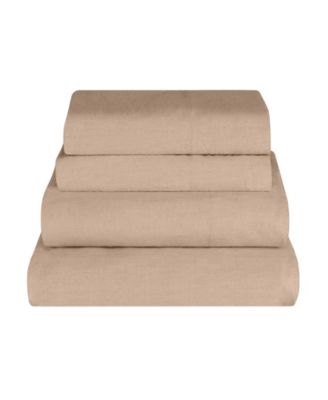 Cotton Linen Blend Deep Pocket 4-Piece Bed Sheet Set, Queen