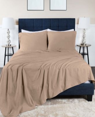 Cotton Linen Blend Deep Pocket 4-Piece Bed Sheet Set, Queen