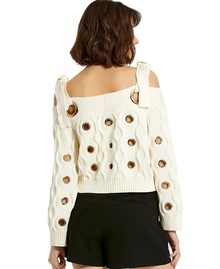 Mac Duggal Women's Off The Shoulder Grommet Cropped Knit Sweater - Macy's