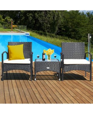 3 Pieces Patio Wicker Rattan Furniture Set with Cushion for Lawn Backyard