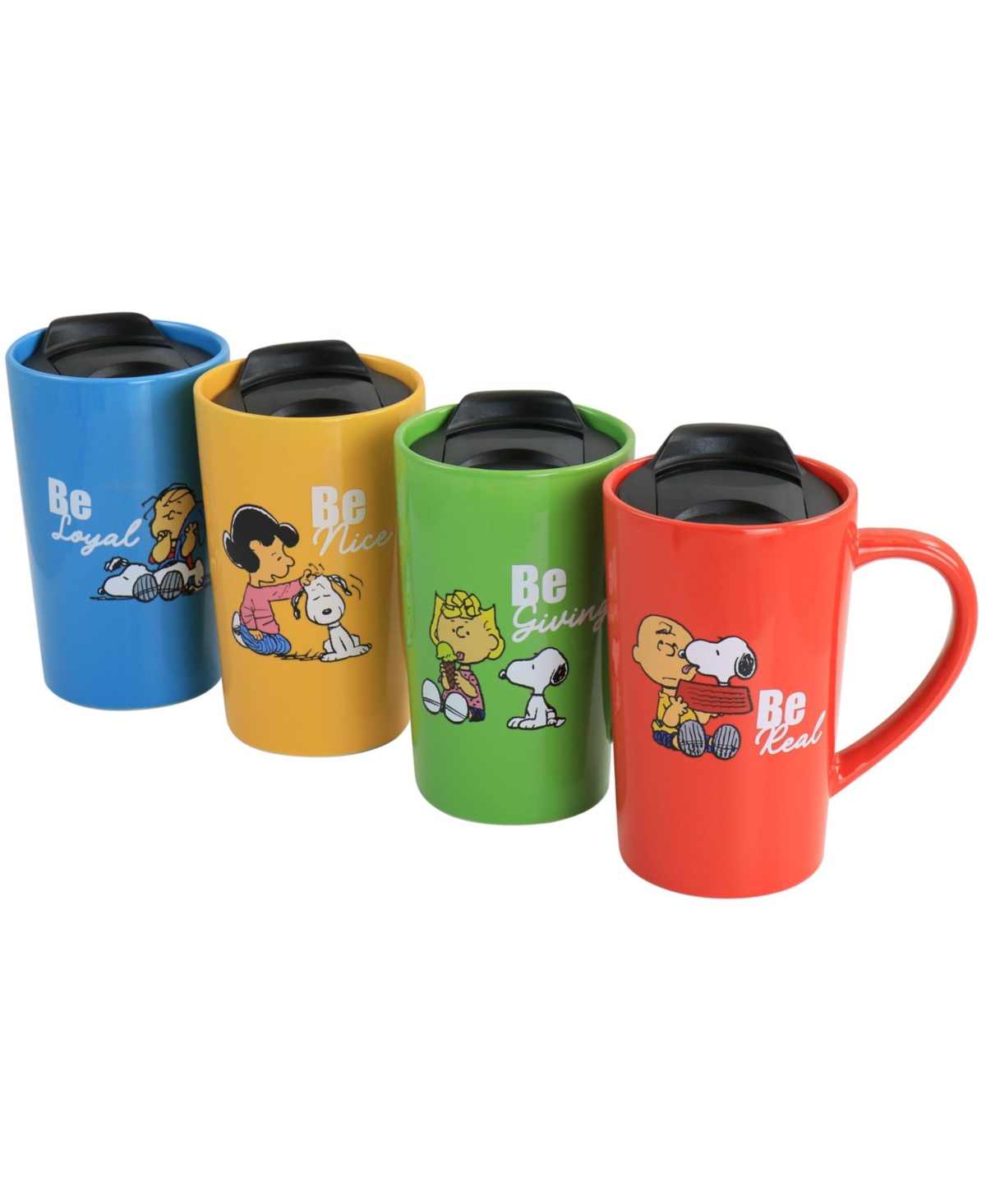 Gibson Gentle Reminders Stoneware 4 Piece Travel Cups Designs - Assorted