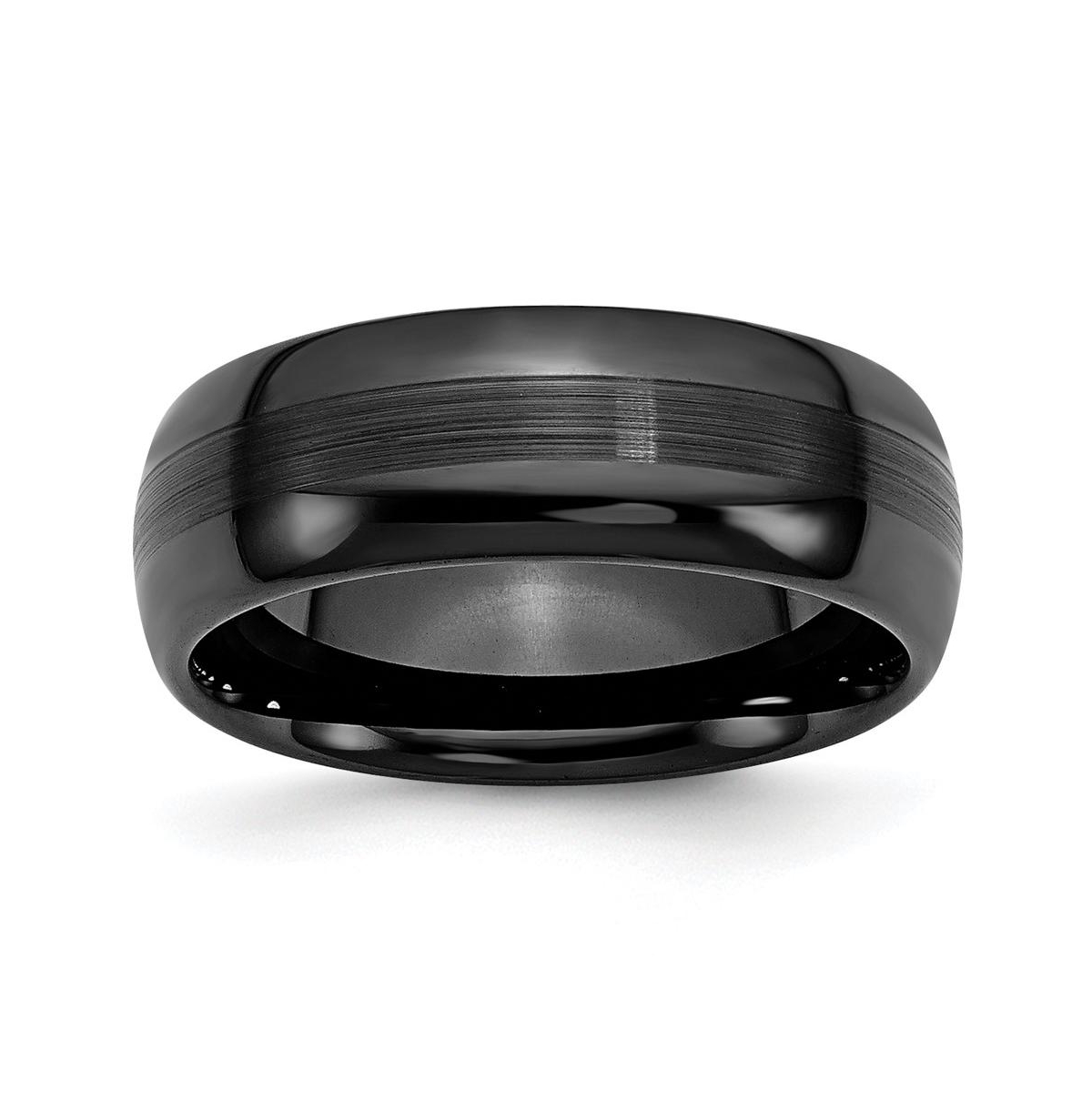Ceramic Black Brushed and Polished Wedding Band Ring - Black