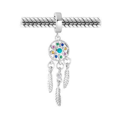 Hopes Dreams Heart Spiritual Amulet Symbol Dream Catcher Dangle Charm Bead Tassel Feather Leaves Sterling Silver Fits European Bracelet