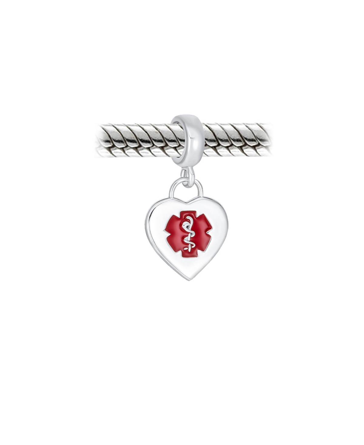 Bling Jewelry Heart Shape Medical Id Dangle Bead Charm For Women SterlingFits European Bracelet - Silver