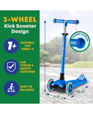 Mini 3-Wheel Kids Scooter with LED light-up wheels, 4-height adjustable handlebar, anti-slip deck & safety brake, for ages 2+, teal