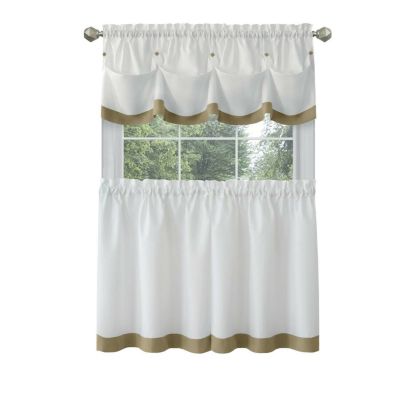 Mystic Seaport Watercolor Rod Pocket Complete 3 Piece Cafe Kitchen Curtain Tier and Valance Set - Spice