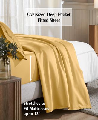 650-TC Egyptian Cotton Solid Deep Pocket Sheet Set, Split King