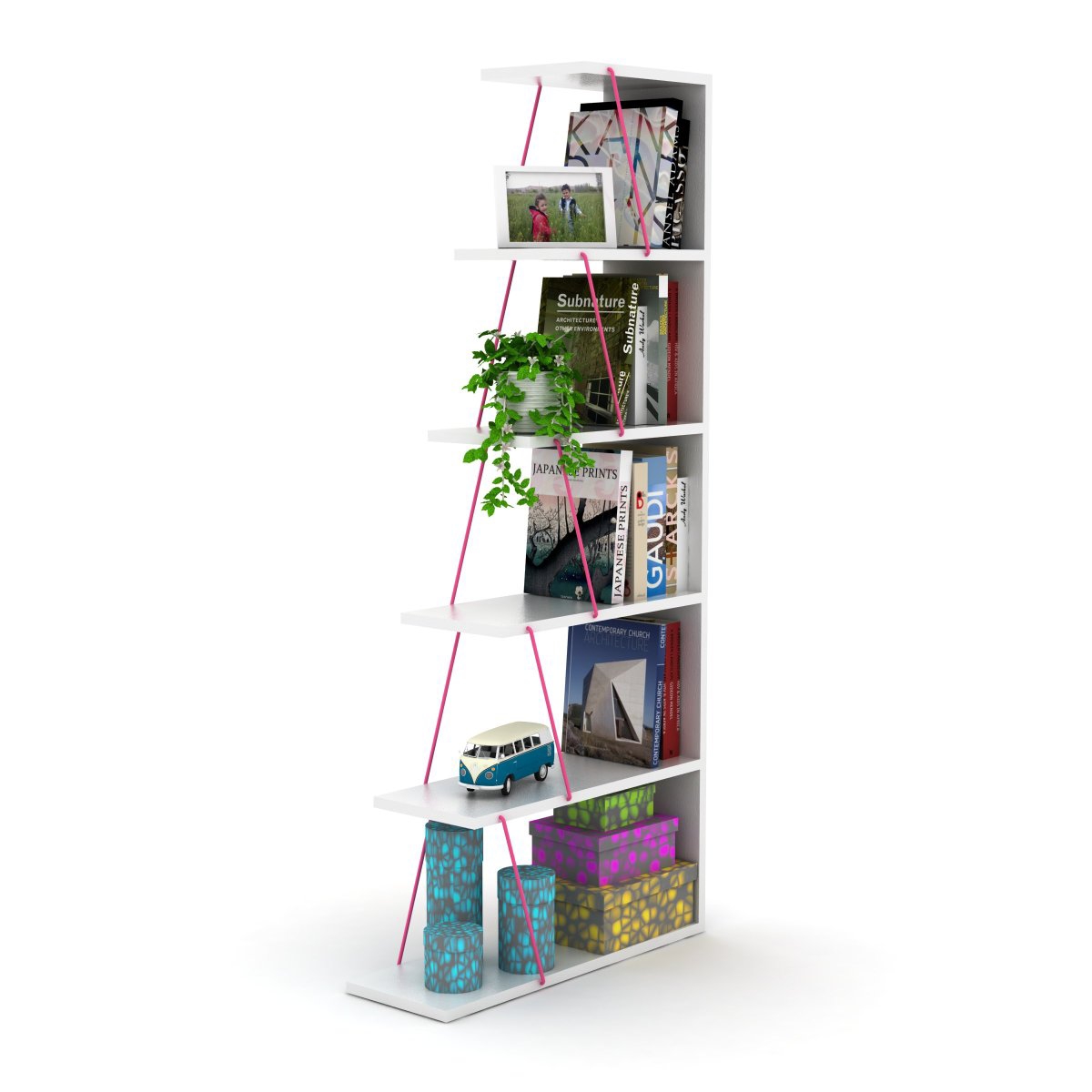 Streamdale Furniture Modern 5 Tier Ladder Bookshelf Organizers, Narrow Bookshelf For Space