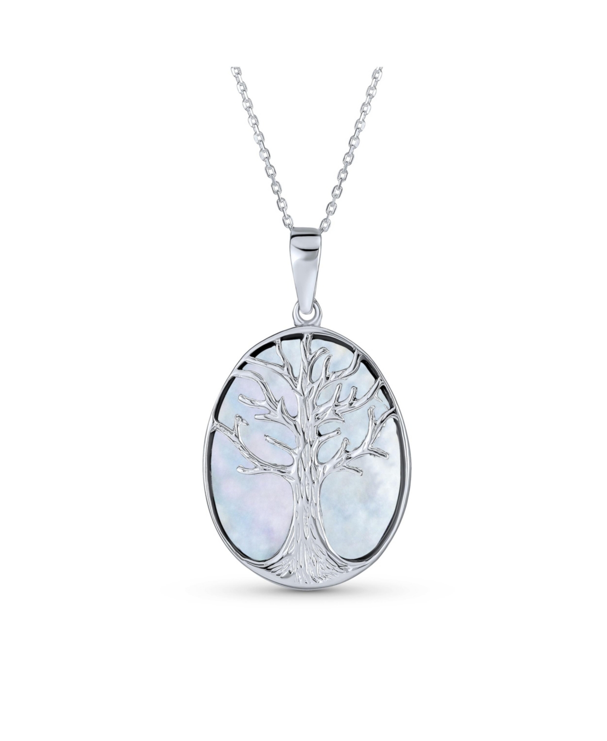 Celtic White Rainbow Mother Of Pearl Shell Oval Family Tree Of Life Pendant Necklace Western Jewelry For Women .925 Sterling Silver - Wh