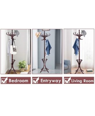 Wood Standing Hat Coat Rack with Umbrella Stand