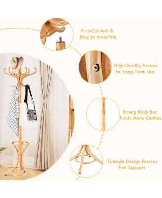 Wood Standing Hat Coat Rack with Umbrella Stand