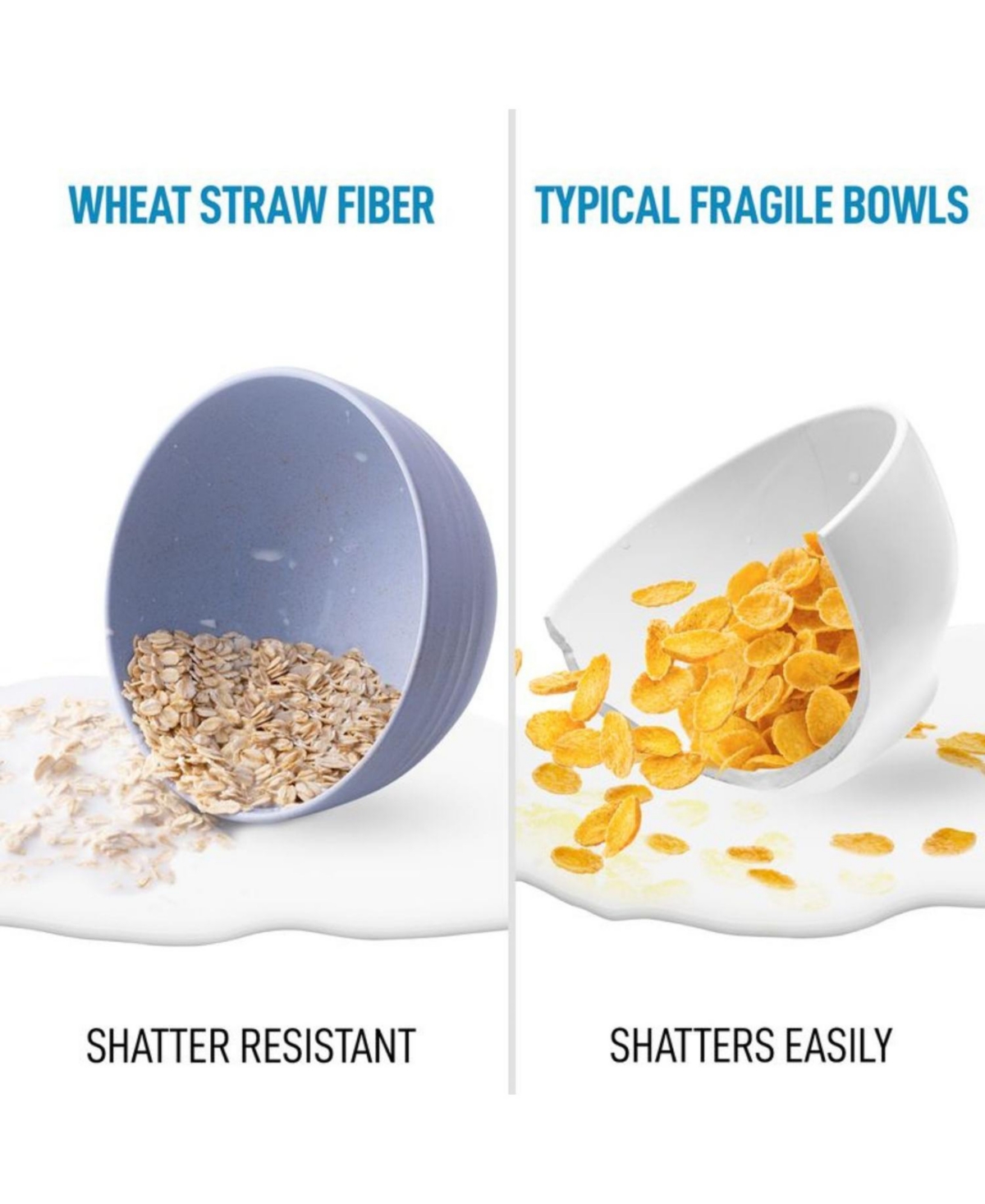 Zulay Kitchen Unbreakable Lightweight Wheat Straw Plastic Cereal Bowls Set of