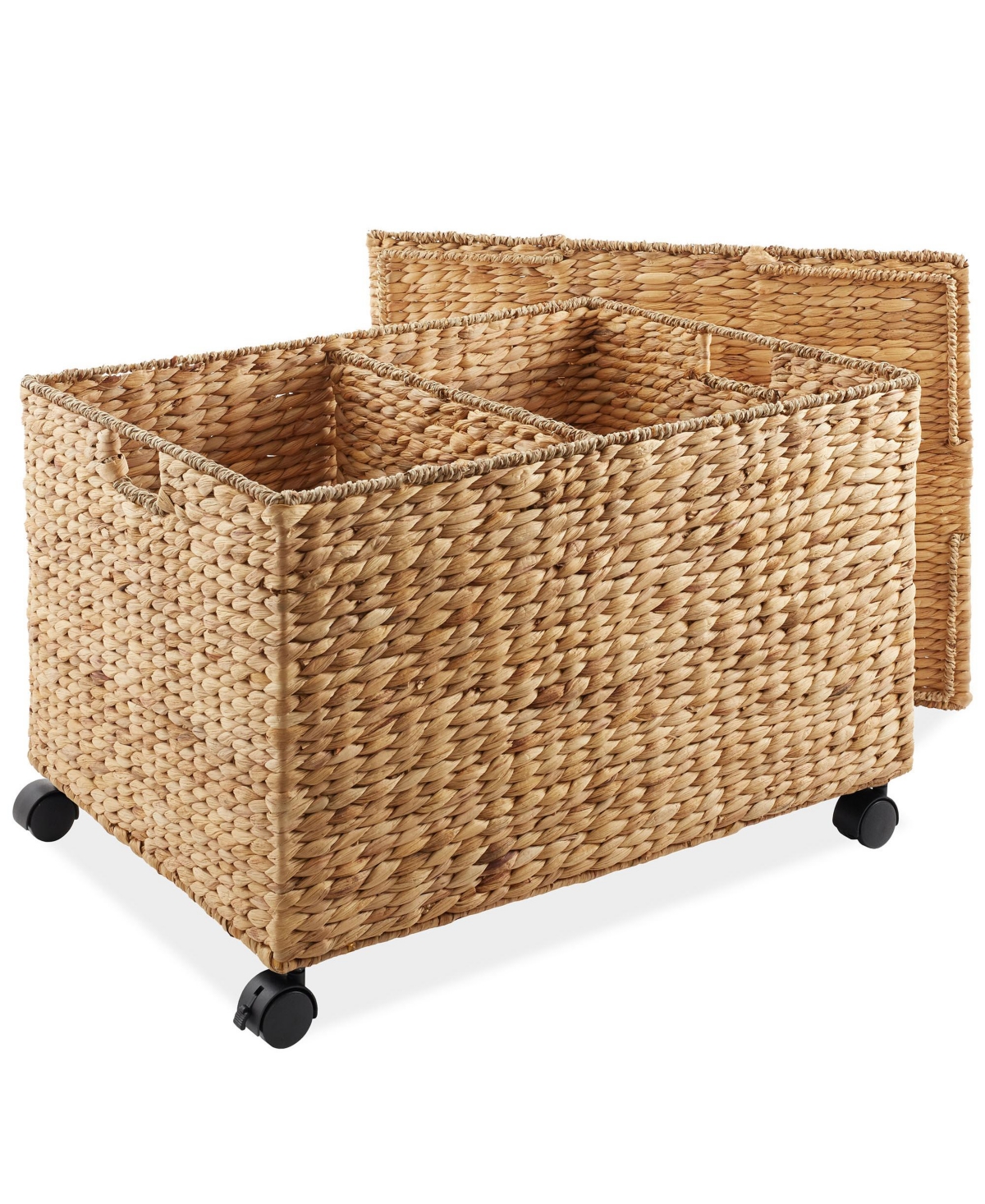 Casafield Rolling Storage Basket Cart with Lid and Wheels,- Woven Water Hyacinth Divided Sorting Bin for Kitchen, Pantry, Laundry, Garage - N