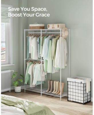 Metal Clothing Racks, Heavy-Duty Garment Rack with Adjustable Wire Shelves, Hanging Rods, Hooks