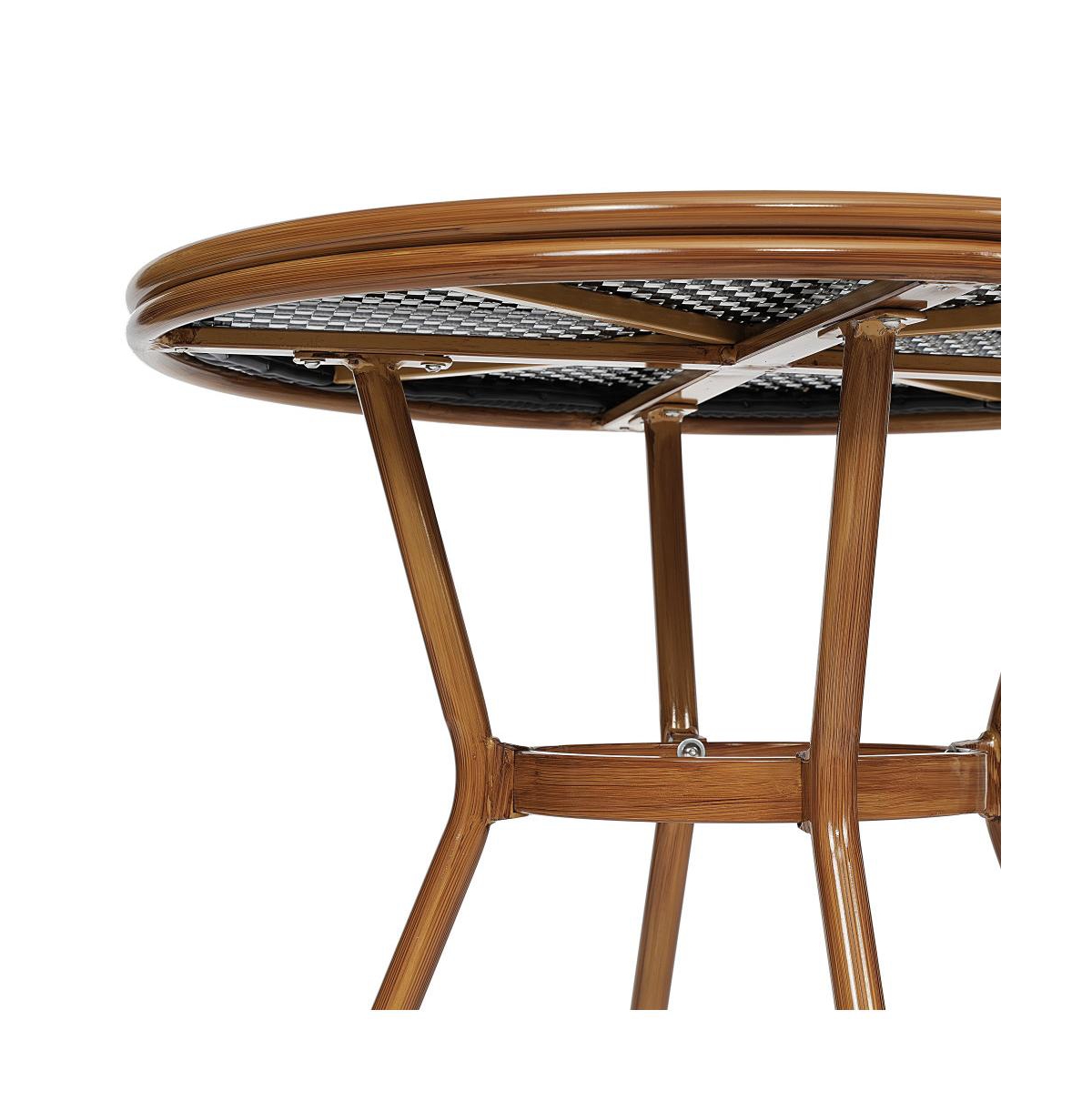 Merrick Lane Celia Bistro Style Table With Glass Top, Pe Rattan, 4 Stack Chairs, And Bamboo Finished Metal Frame For Indoor/Outdoor Use - Black  white