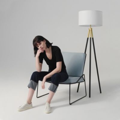 Levi Modern LED Tripod Gold Floor Lamp with Drum Shade (61"), Bulb Included