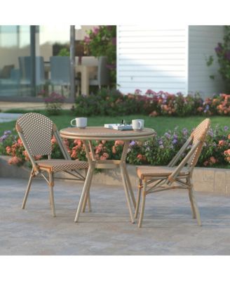 Colmar Indoor/Outdoor Bistro Style 31.5 In. Table With Pe Rattan, Glass Top, And Bamboo Finished Metal Frame