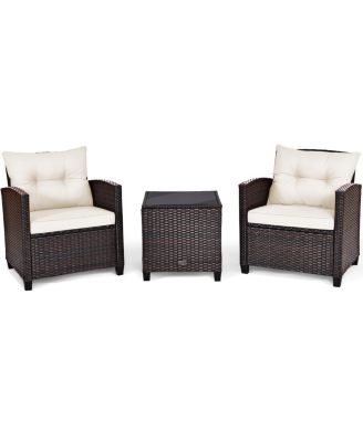 SUGIFT 3 Pieces Rattan Patio Furniture Set with Washable Cushion