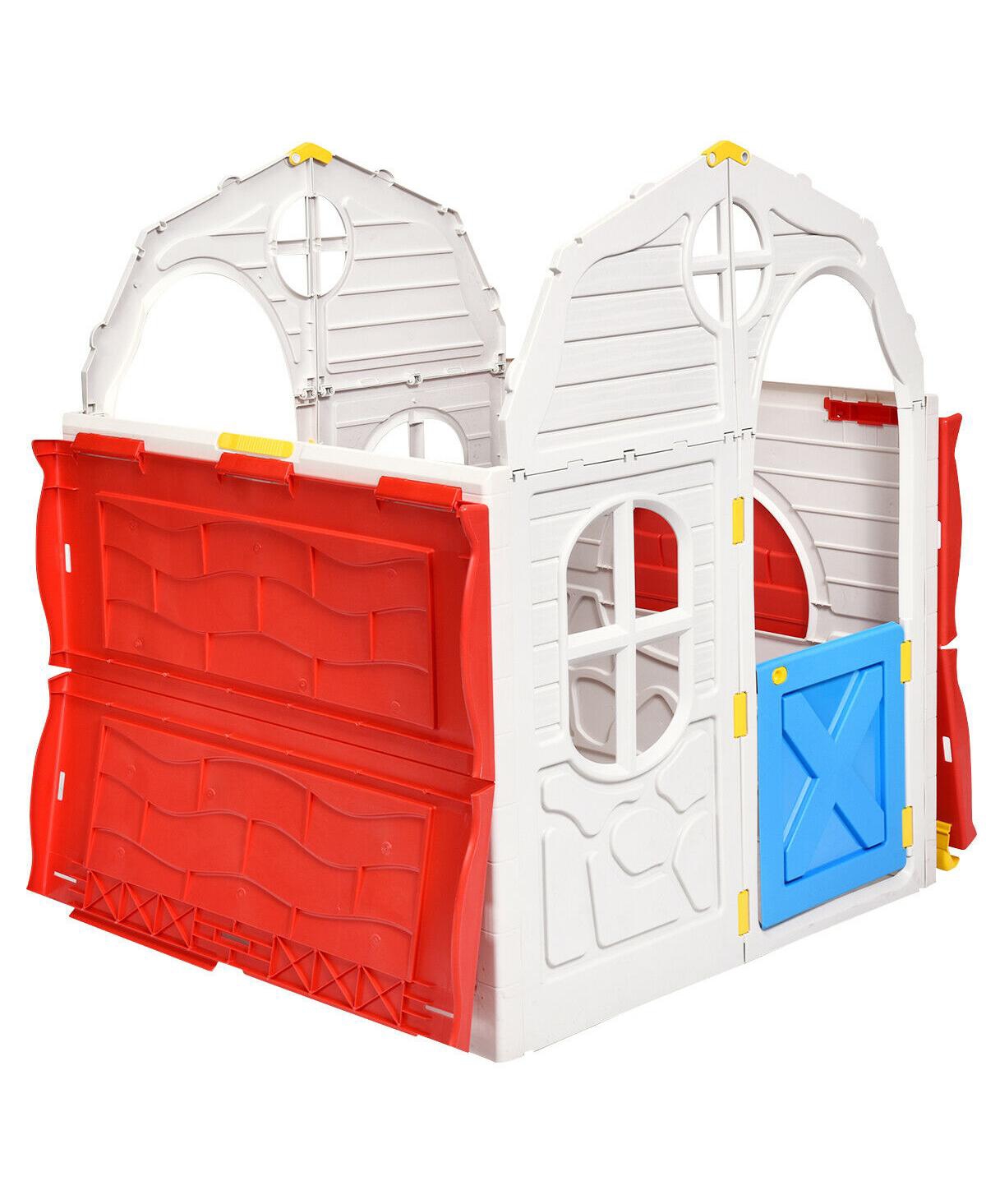 Sugift Kids Cottage Playhouse Foldable Plastic Indoor Outdoor Toy