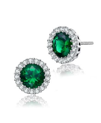 Sterling Silver with Colored Cubic Zirconia Stud Earrings