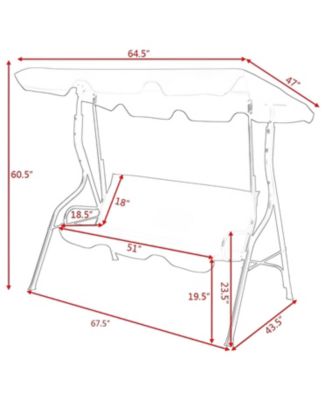 3 Seat Outdoor Patio Canopy Swing with Cushioned Steel Frame