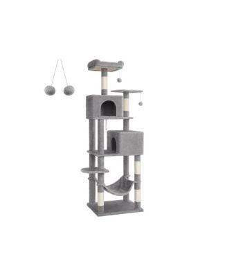 Cat Tree Tower With Hammock, Basket, Scratching Posts, Cat Caves, Plush Perches, Cat Activity Center