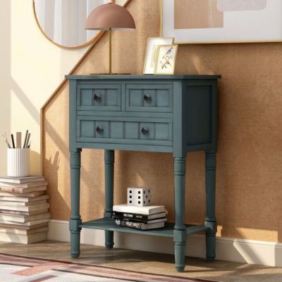 Simplie Fun Narrow Console Table, Slim Sofa Table With Three Storage Drawers And Bottom Shelf