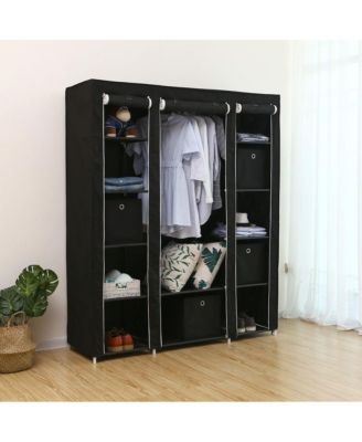 Wardrobe, Closet, Portable Clothes Storage Organizer with Hanging Rail, Shelves, Fabric Cover