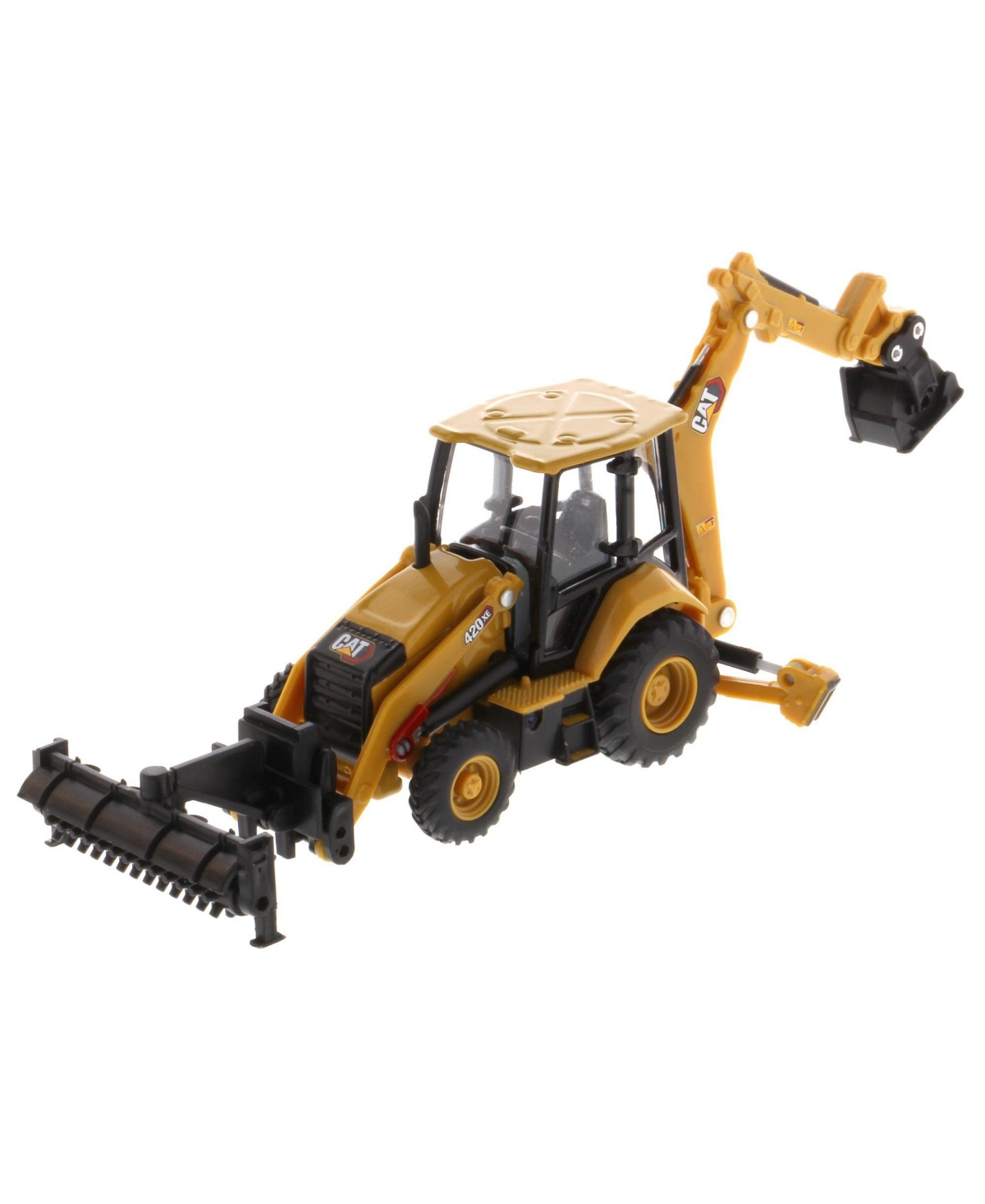 Diecast Masters 1/64 Caterpillar 420 Xe Backhoe Loader with Auger, Forks, Arm & Hammer 85765