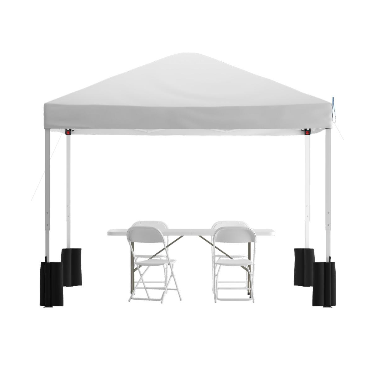 Outdoor Event/Tailgate Tent Set With Pop Up Event Canopy And Wheeled Case And Bi-Fold Table With Carrying Handle - White