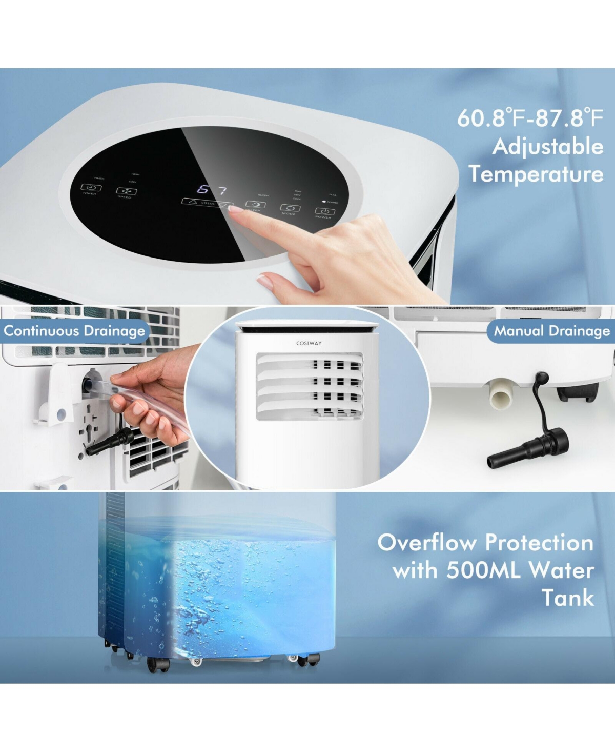 Vebreda 9000 Btu(Ashrae) Portable Air Conditioner with Fan and Dehumidifier