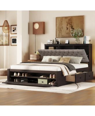 Streamdale Queen Platform Bed with Storage Headboard and Drawers