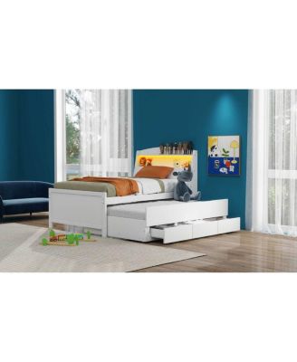 Simplie Fun Twin Size Platform Bed With Storage LED Headboard, Twin Size Trundle And 3 Drawers