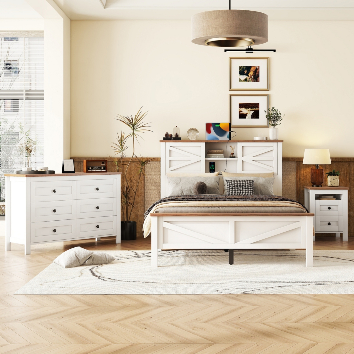 Streamdale Furniture Full Size Farmhouse Bedroom Set with Storage
