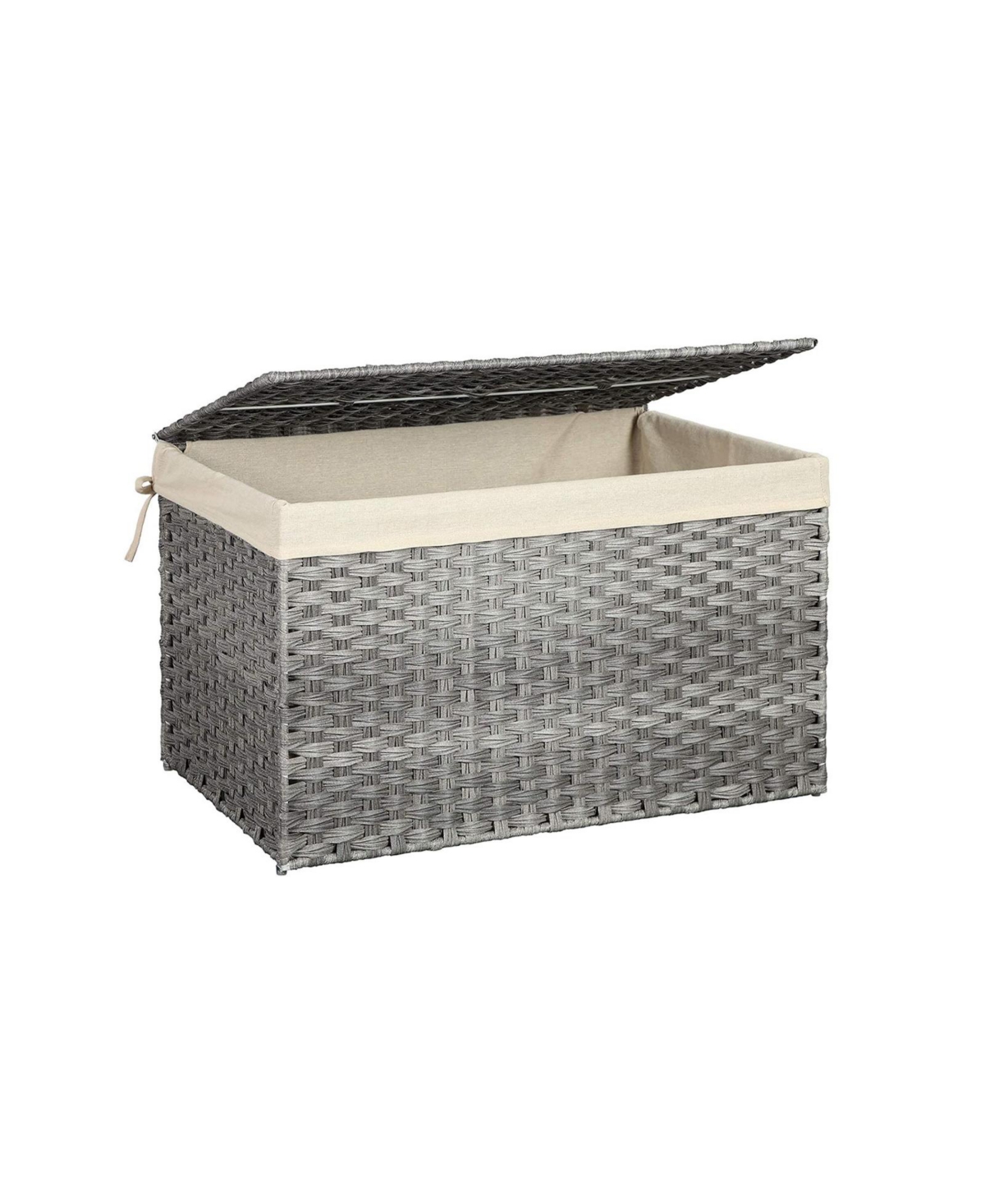 Storage Box With Cotton Liner, Rattan-style Storage Basket, Storage Trunk With Lid And Handles - Grey