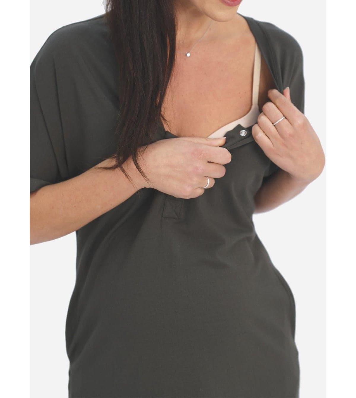 Angel Maternity Maternity Mama Hospital Nightie Set with Baby Pouch - Khaki