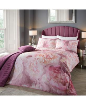 Rose Bloom Cotton Print Duvet Cover Set with Pillowcases, Queen