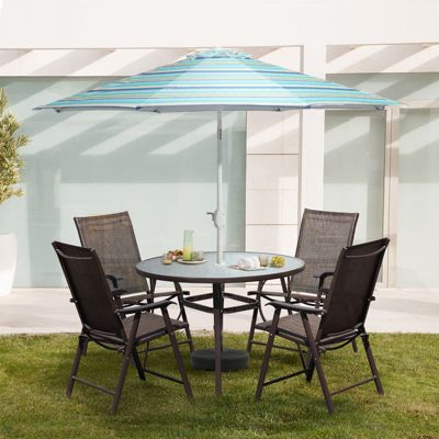 Set of 4 Iron and Teslin Mesh Armrests and Backrest  Folding Patio Chairs